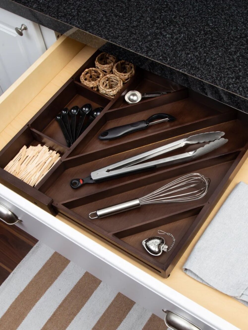 Walnut Expandable Diagonal Bamboo Drawer Organizer